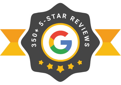 350 plus five star reviews banner stamp