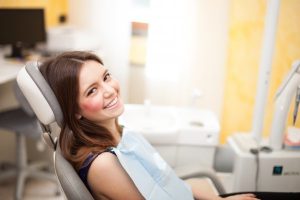 A woman at her dental visit.